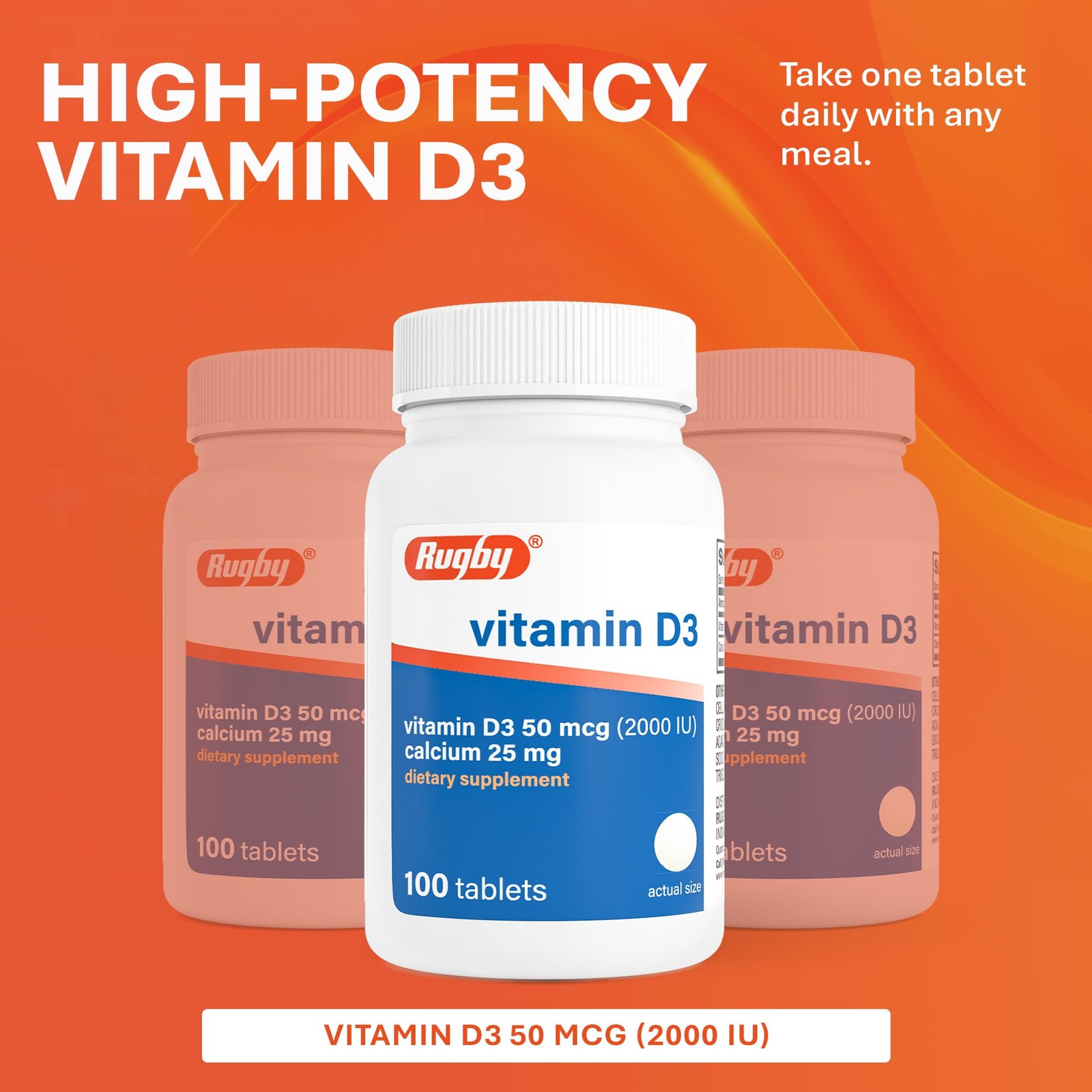 Rugby Vitamin D3 2000 IU (50 mcg) – 100 Count (Pack of 1), Natural Clear