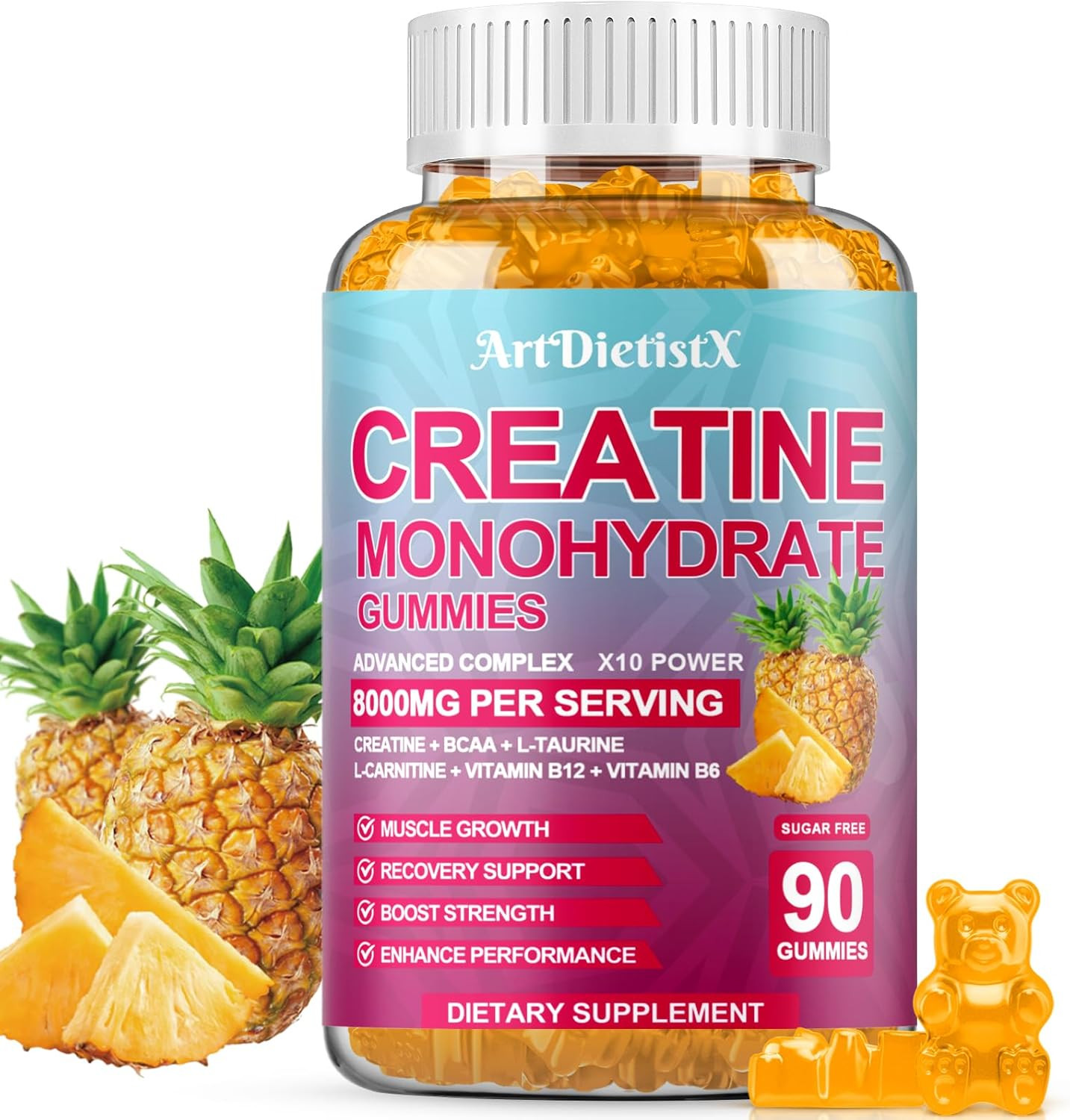 Creatine Monohydrate 8000Mg Gummies with BCAA, L-Carnitine, Taurine & Vitamin…