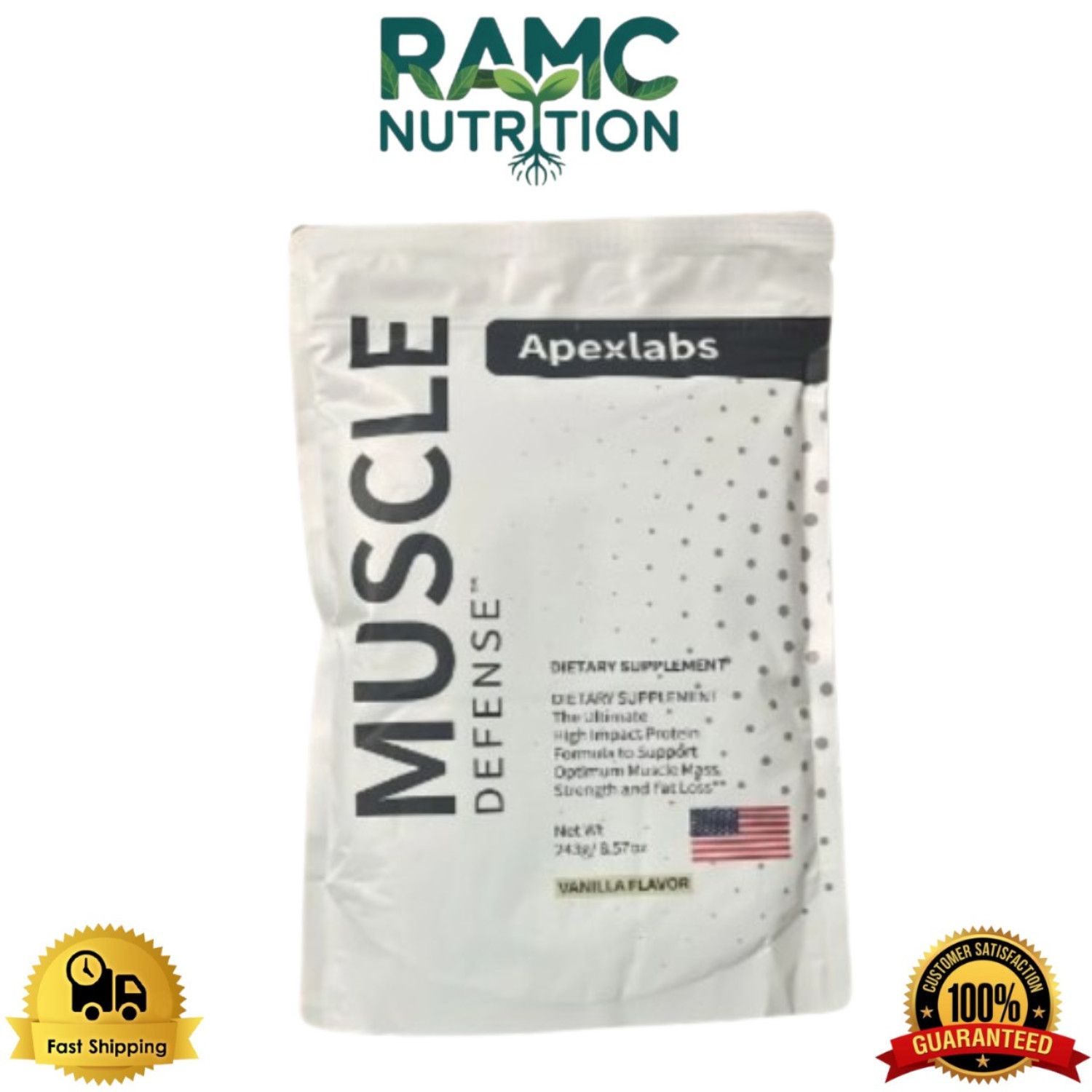 Apex Labs Muscle Defense Dietary Supplement, Vanilla, New, 8.57 Oz – 15 Servings