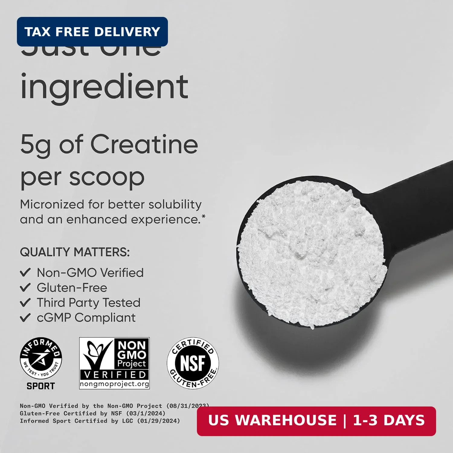 Creatine Monohydrate Powder 5g, Unflavored (100 Servings) | Mic