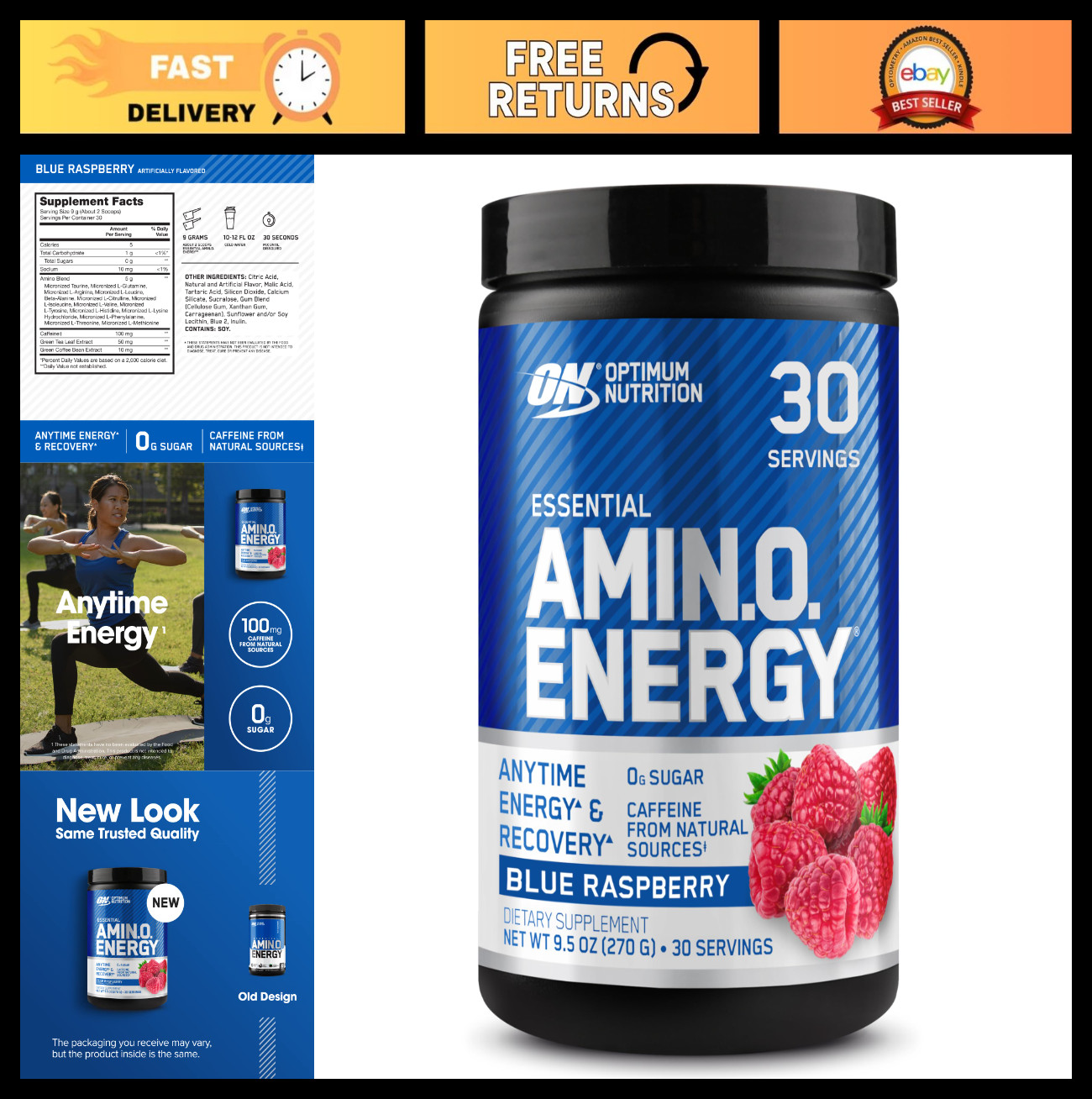 Amino Energy Powder – Pre Workout with BCAA, Green Tea & Coffee Extract, Keto, B