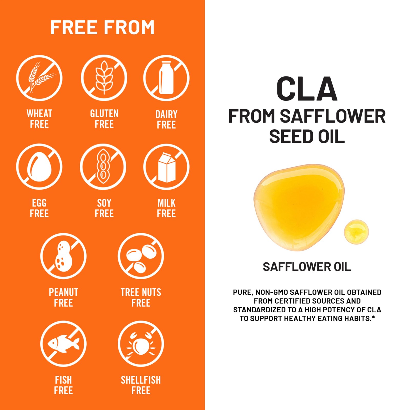 CLA 1250 Conjugated Linoleic Acid Supplement 90 Softgels Non-GMO Gluten Free