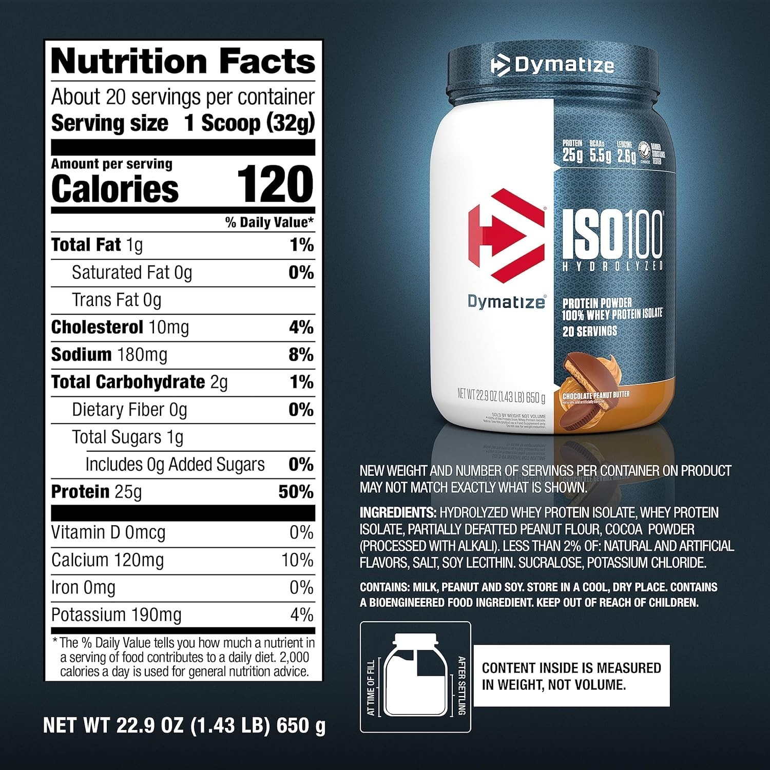 Dymatize ISO100 Whey Isolate Chocolate Peanut Butter 20 Servings 25g Protein