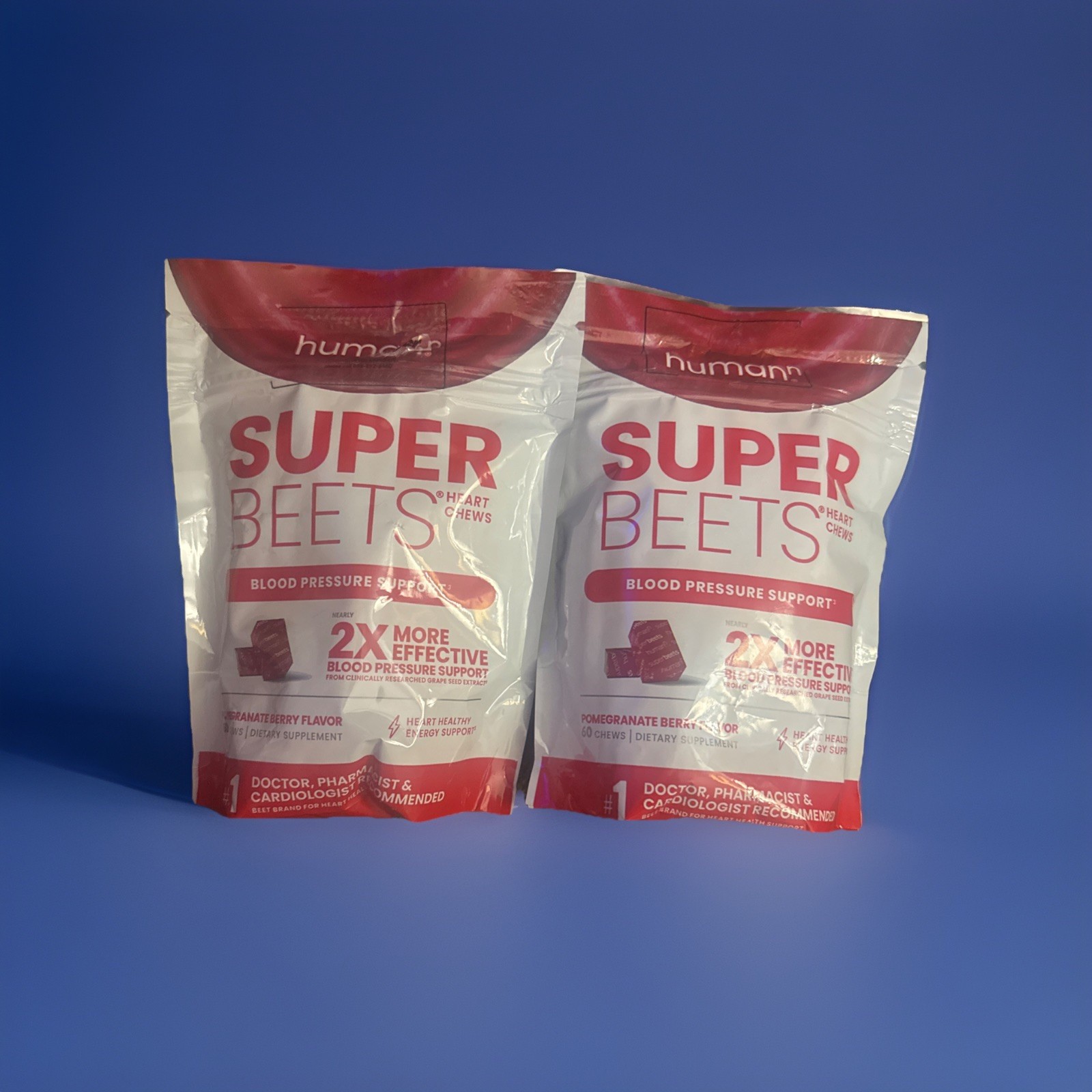 Lot of 2 HumanN SuperBeets Heart chews pomegranate berry flavor- 60 Count each