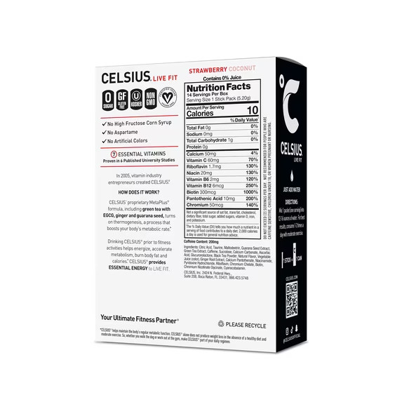 CELSIUS On The Go Energy Drink Mix, Strawberry Coconut (14 Stick Pack)
