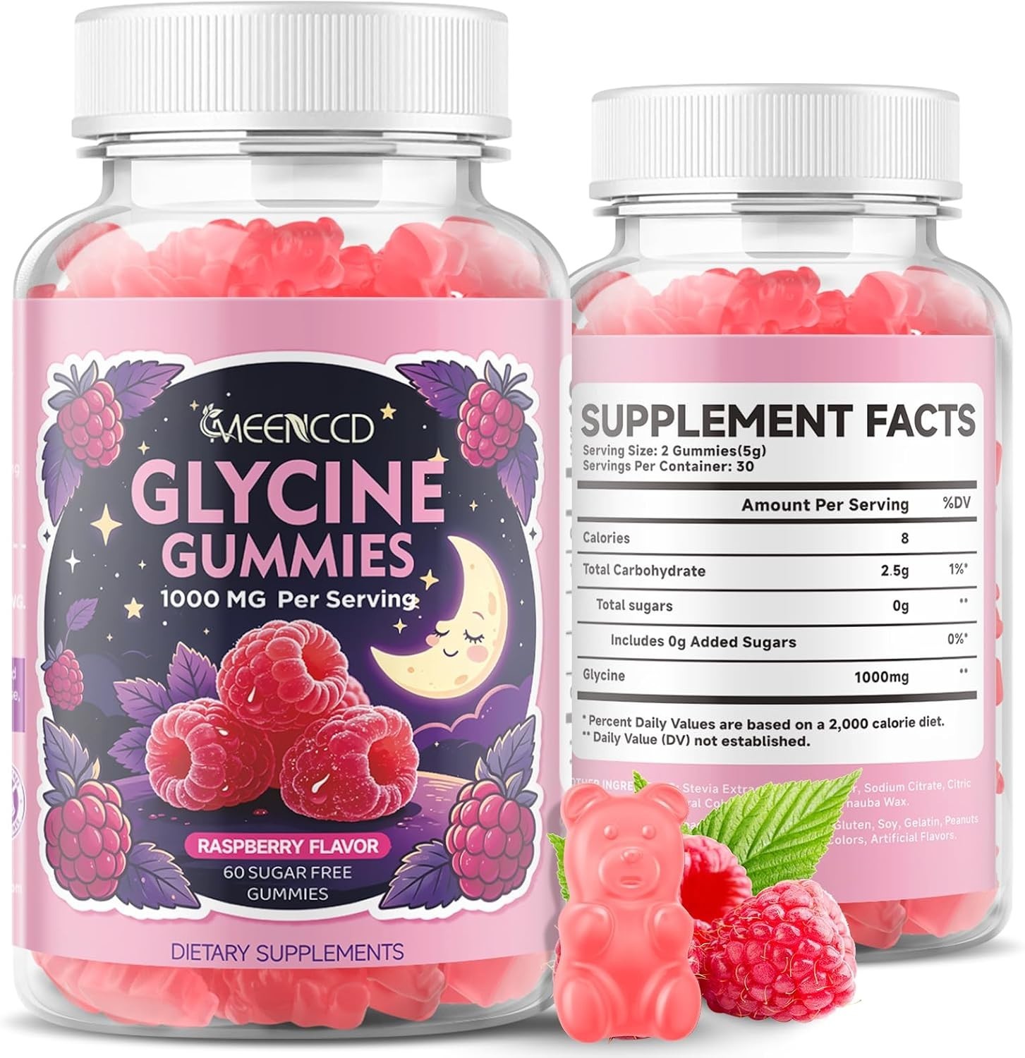Glycine Gummies 1000mg, Glycine Supplement for Relaxation and Nerve Support