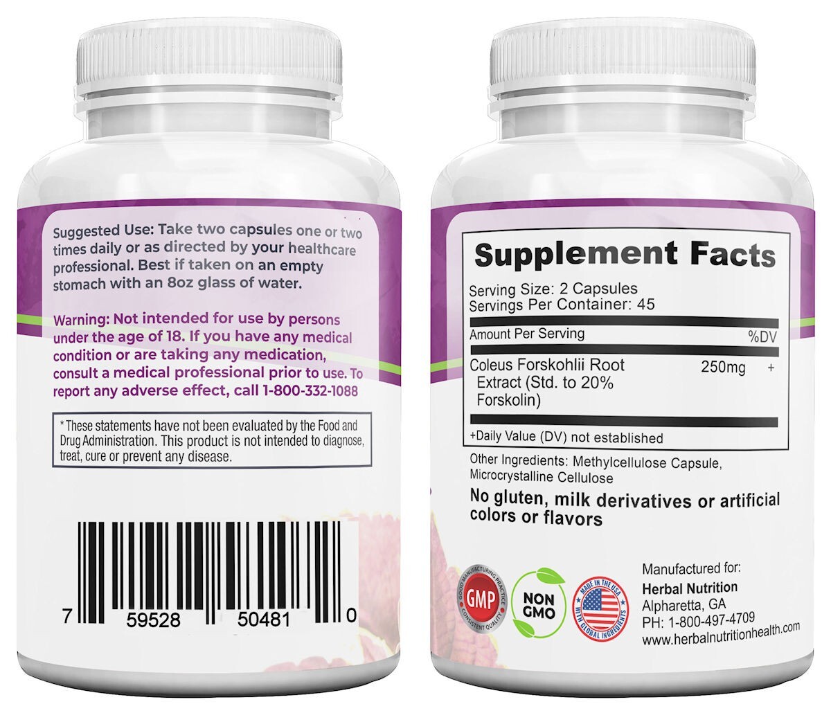 Forskolin Extract – 250mg At 20%, For Diet & Weight Loss *3 Pack* 270 Capsules!