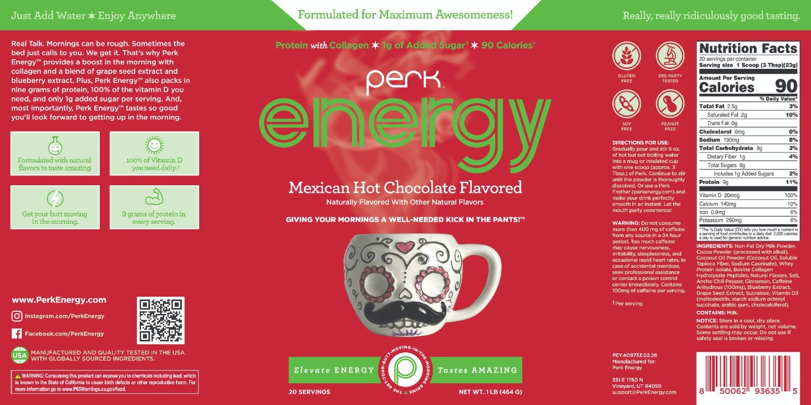 Perk Energy Original Mexican Hot Chocolate 20 Servings – Gluten Free