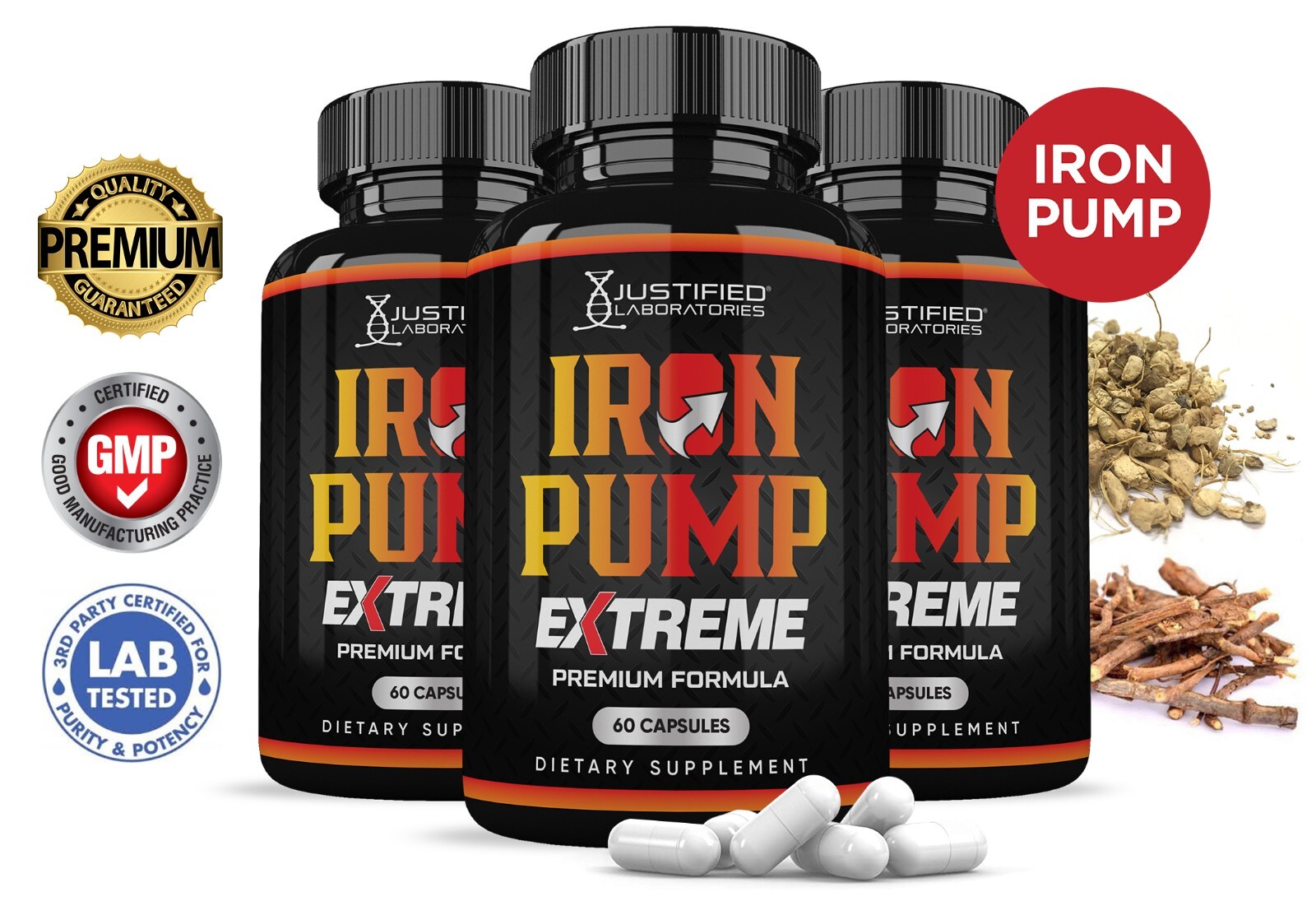 Iron Pump for Men Extreme 1600 Premium Formula Pills Vitamin Supplement 3 Pack