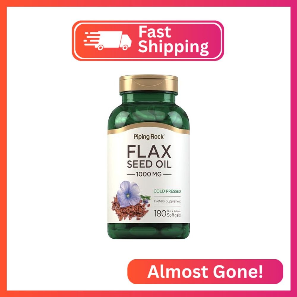 Piping Rock Flaxseed Oil 1000mg Softgel Capsules | 180 Count | Cold Pressed Supp