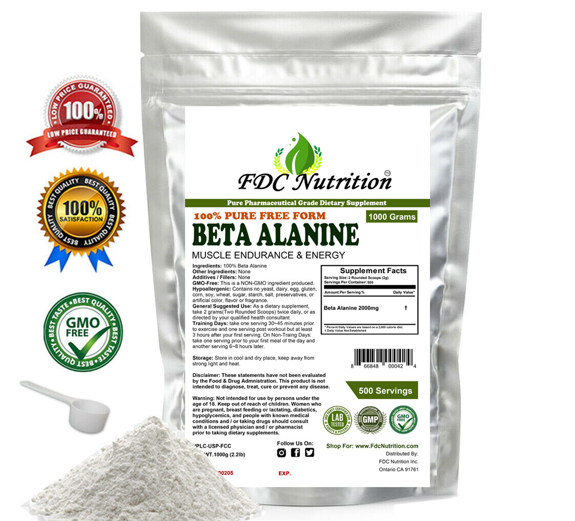 Beta Alanine Unflavored 2.2lb (1000g) 100% Pure Powder 500 Servings KOSHER