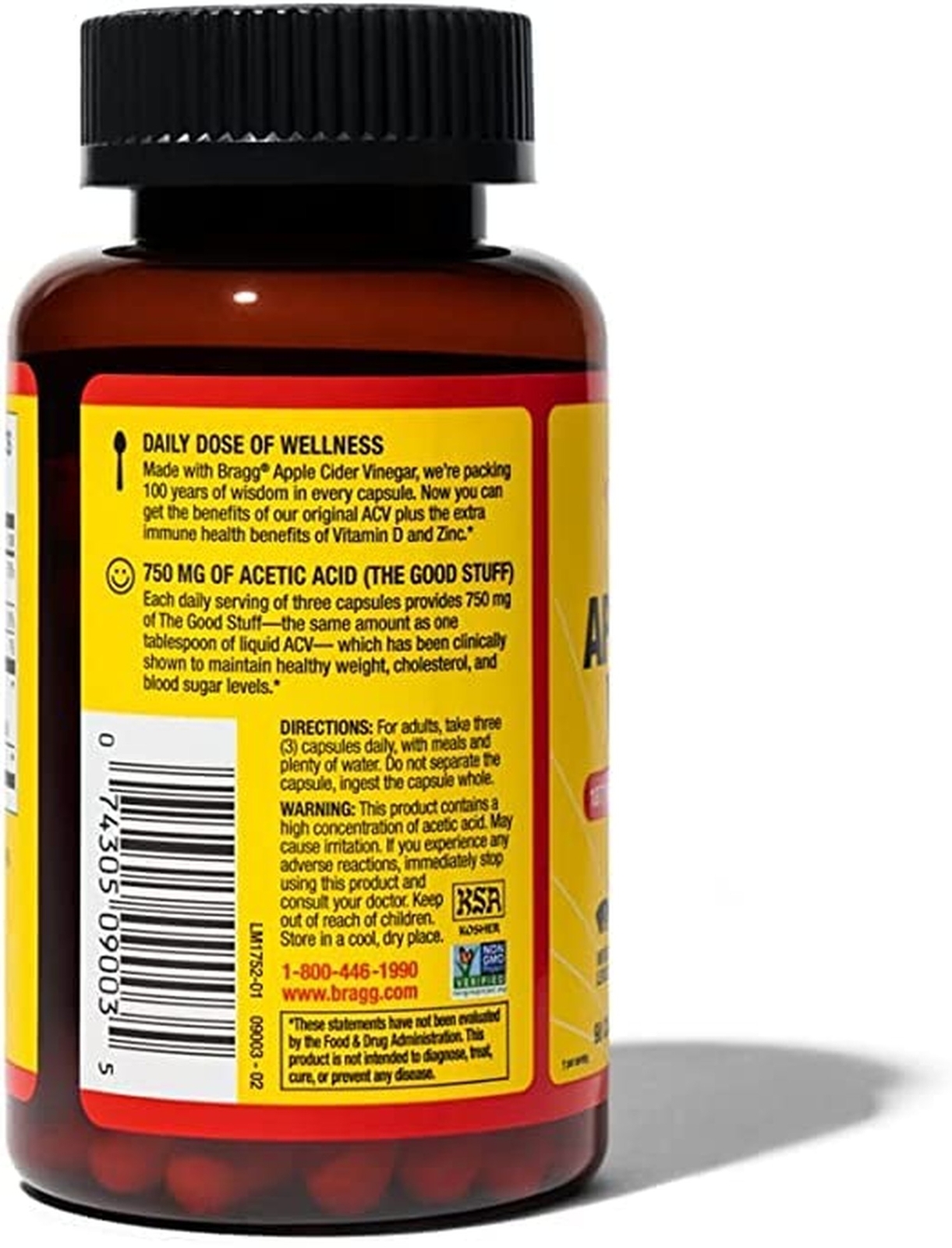Bragg Apple Cider Vinegar Capsules – Vitamin D3 & Zinc – 750mg of Acetic Acid…