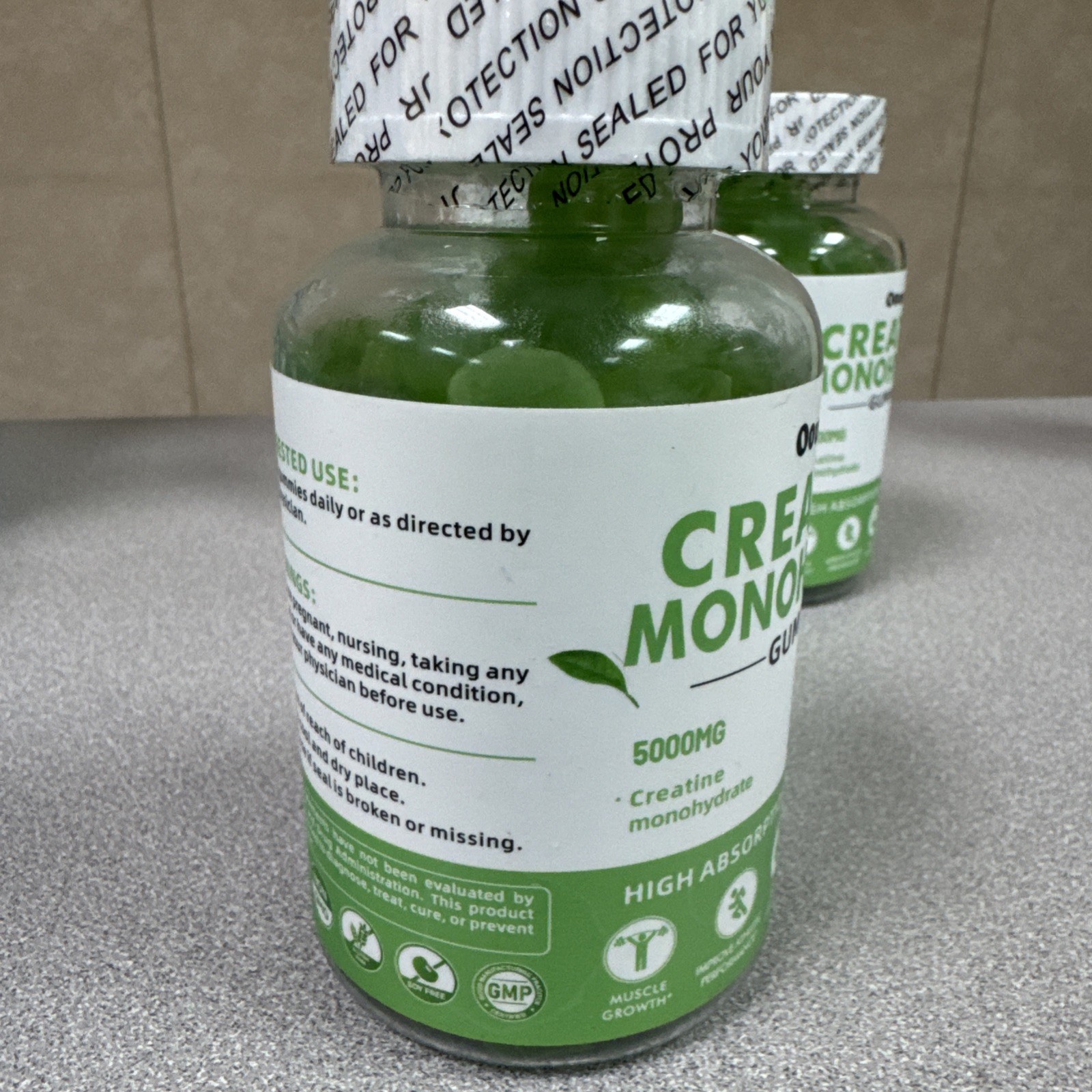 Creatine Monohydrate 5000mg Gummies GreenApple Flavor 90 Count Sealed
