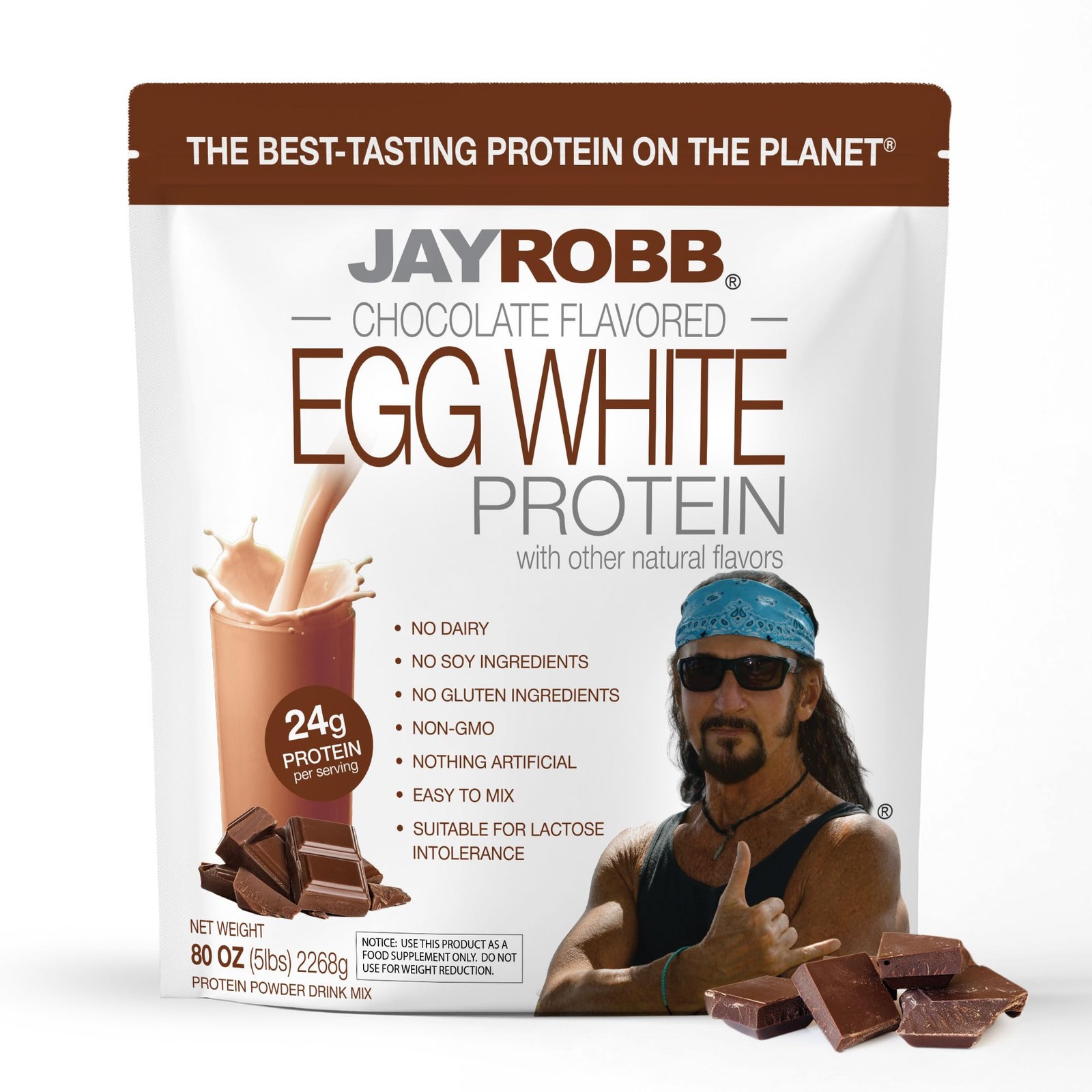 JAYROBB Chocolate Egg White Protein 80 oz, 5 Pound Bag