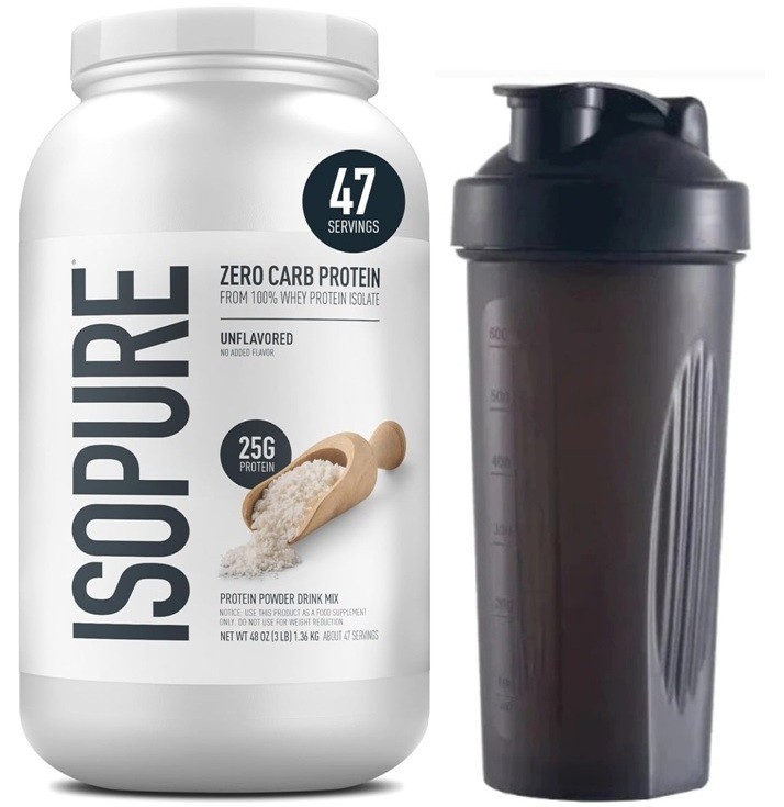 Isopure Unflavored 25G Zero Carb Whey Isolate Protein Powder, 3lbs + FREE SHAKER