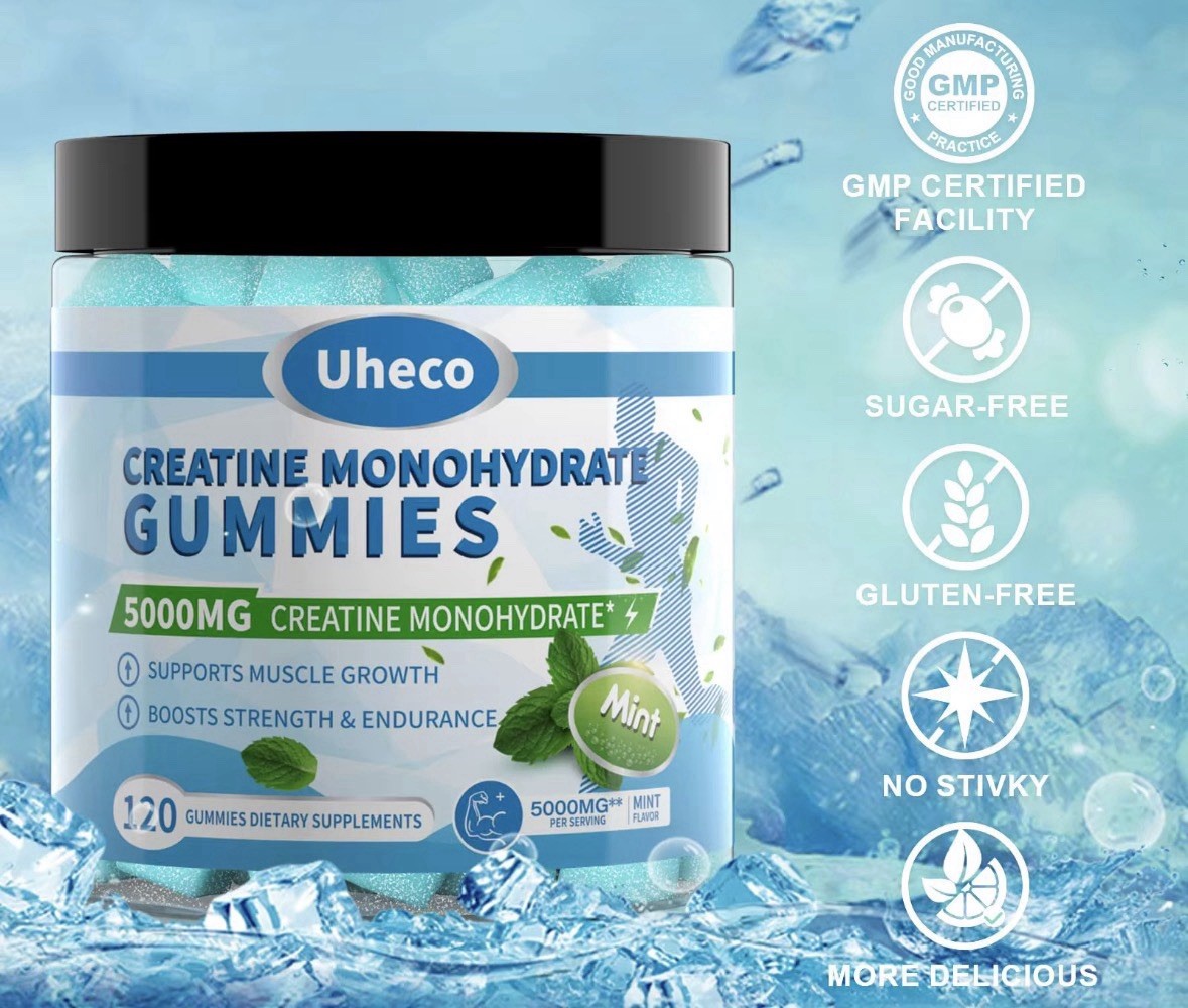 Uheco Creatine Monohydrate Gummies 5000mg Mint 120ct Sugar-Free Gluten-Free