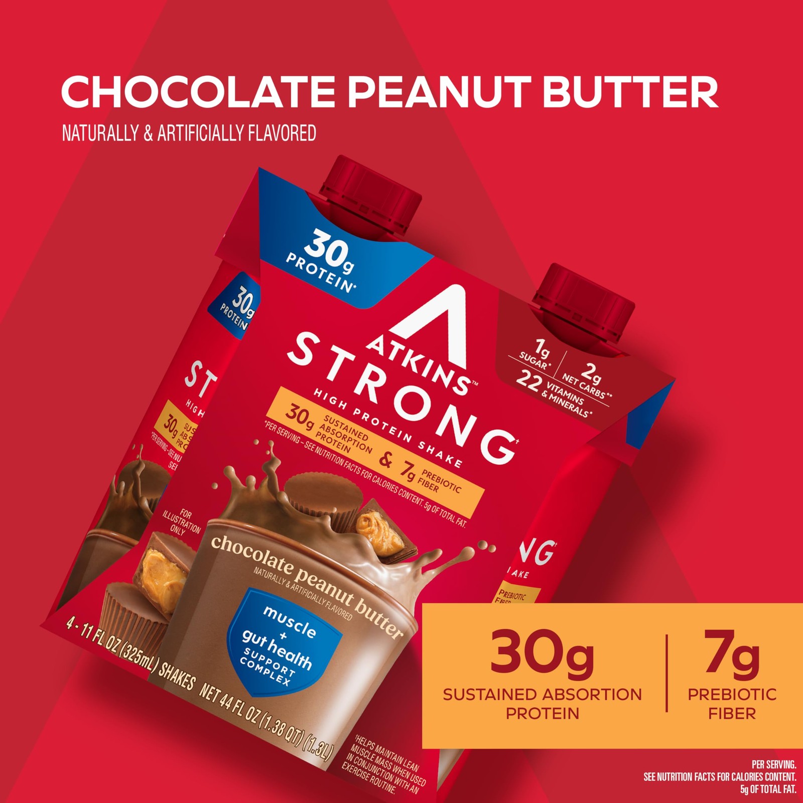 Atkins Strong High Protein Shake Chocolate Peanut Butter Flavor 30G Protein