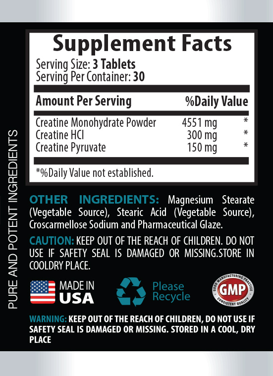 Creatine Monohydrate Powder 3X 5000mg HCL Super Mass Gainer 270 Pills 3 Bottles