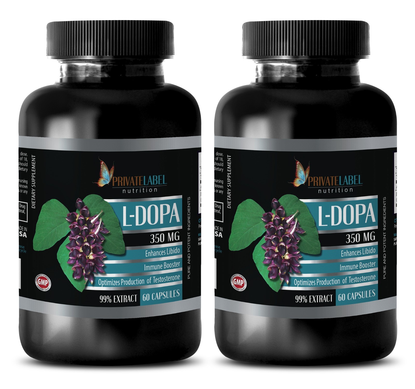 Organic DOPA 99% Extract Powder – Mucuna Pruriens Seeds 2 Bottles 120 Capsules