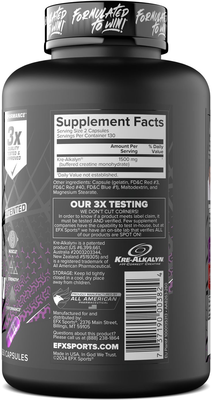 EFX Sports KRE ALKALYN – pH Correct Buffered Creatine Monohydrate Pills 260 Caps
