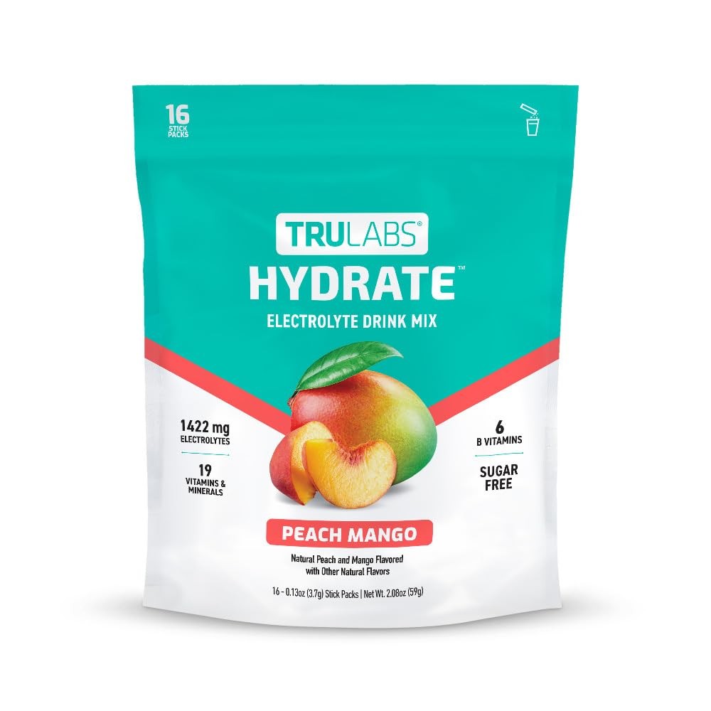 TruLabs Hydrate Peach Mango Sugar Free Electrolytes Packets 16 Count