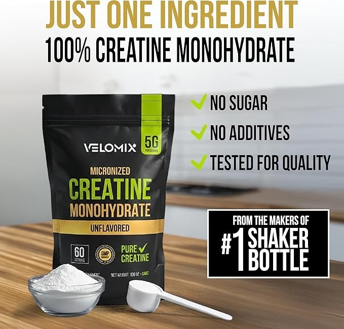 VELOMIX Creatine Monohydrate 5g 5000mg 60 Servings 100% Pure Creatine Powder