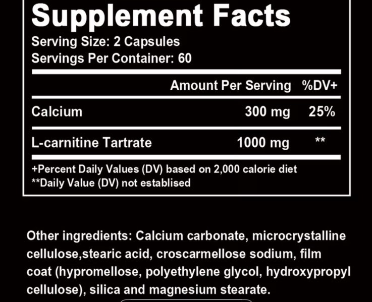 Pure Acetyl L-Carnitine 100g, 1000mg Per Serving, Capsule 2 Daily After Meal