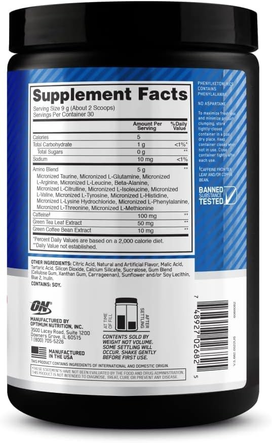 Pre Workout Energy Powder w. Green Tea & Coffee Extract – Blue Raspberry Flavor