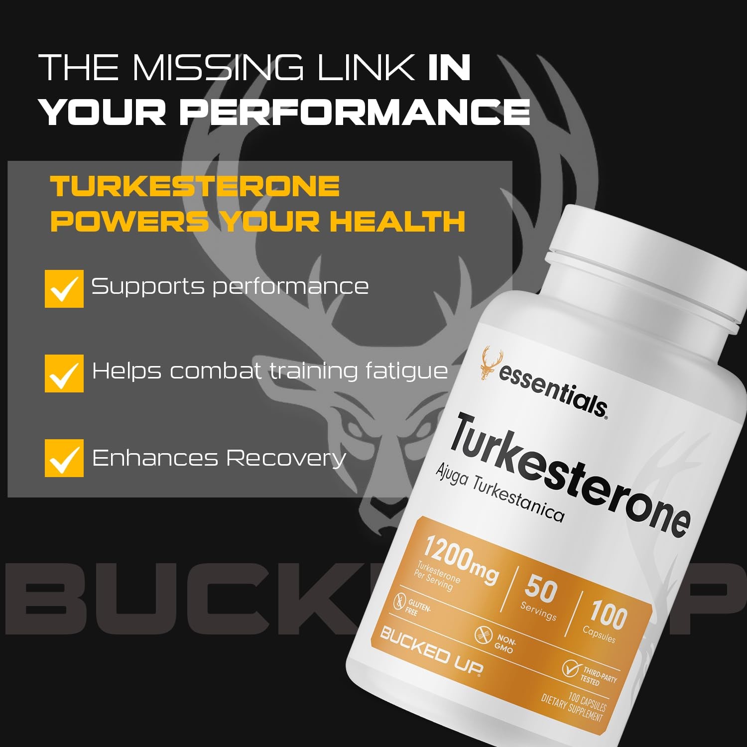 Bucked Up Turkesterone 1200mg Ajuga Turkestanica Extract 100 Capsules 50 serving