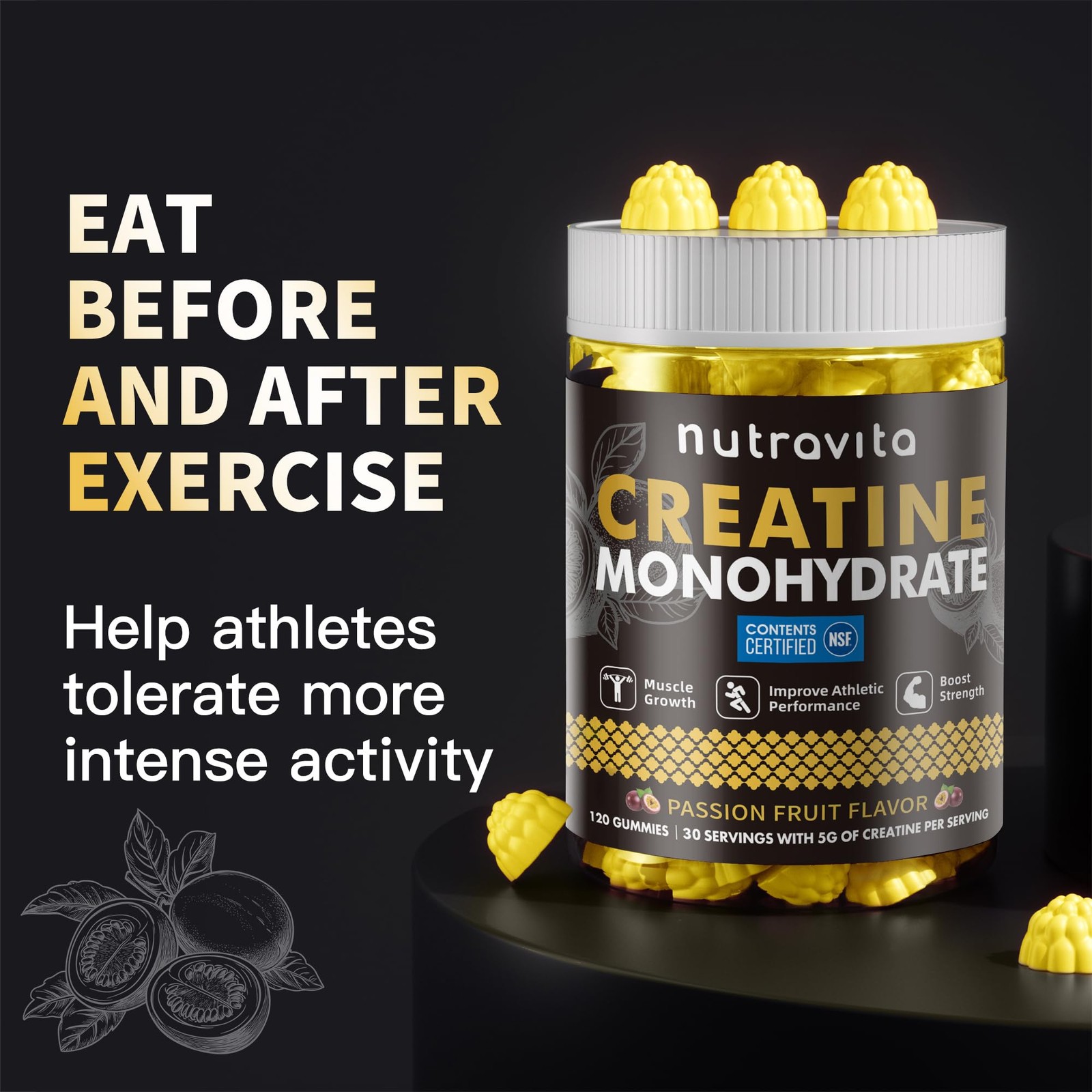 NSF Certified Creatine Gummy – Creatine Monohydrate Gummies for Men & Women-5…