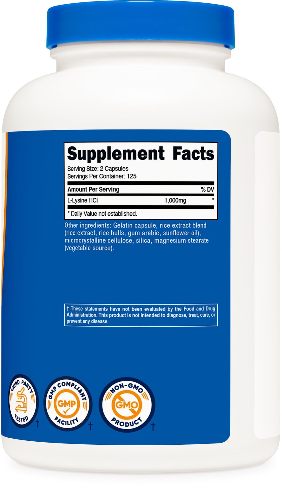 Nutricost L-Lysine 1000mg, 250 Capsules – 250 Count (Pack of 1), Multicolor