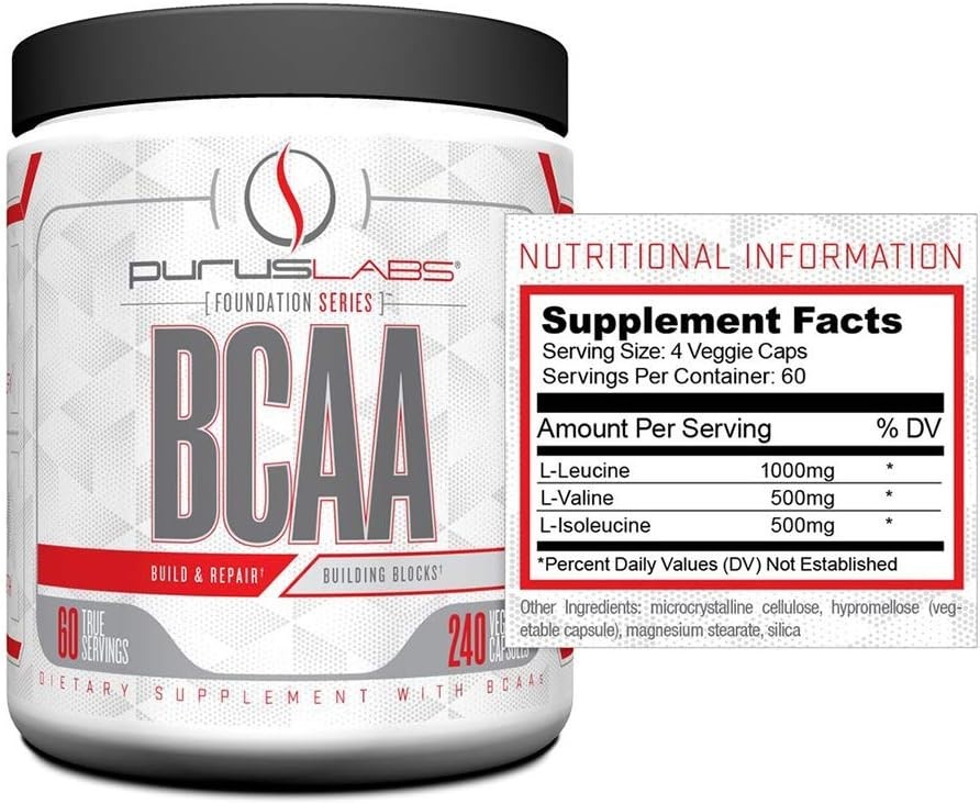 BCAA Amino Acids by Purus Labs – Recovery, Endurance, Strength – 240 Capsules