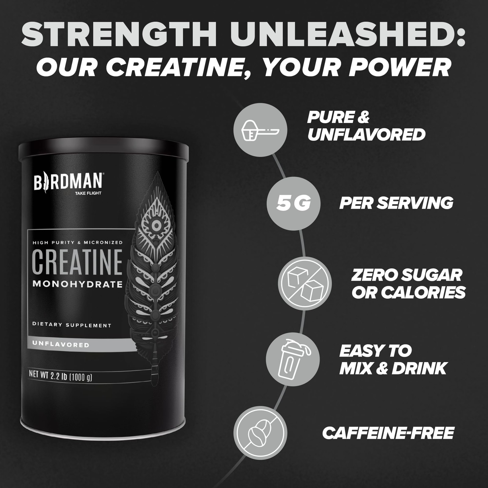 BIRDMAN Micronized Creatine Monohydrate Powder, 80 Servings (400 g), Powder