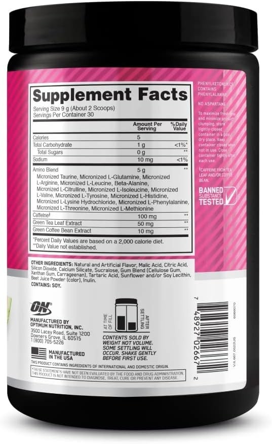 Amino Energy Pre Workout – Watermelon Flavor, Keto-Friendly Energy Boost