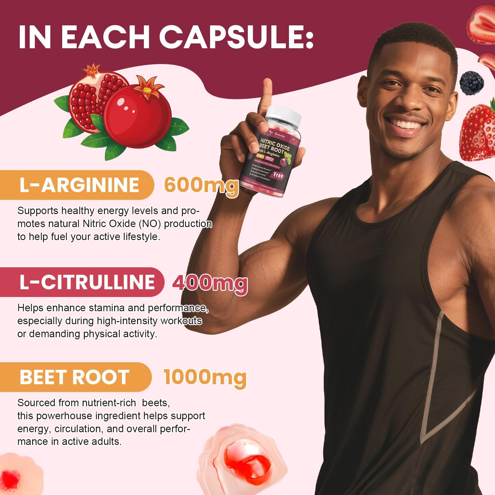 Beet Root Gummies – Beetroot Supplement with Grape Seed, Pomegranate, Vitamin C,