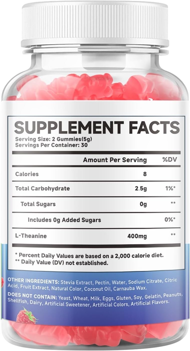 MEENCCD L-Theanine Gummies 400mg, Sugar-Free L-Theanine Supplement for Focus
