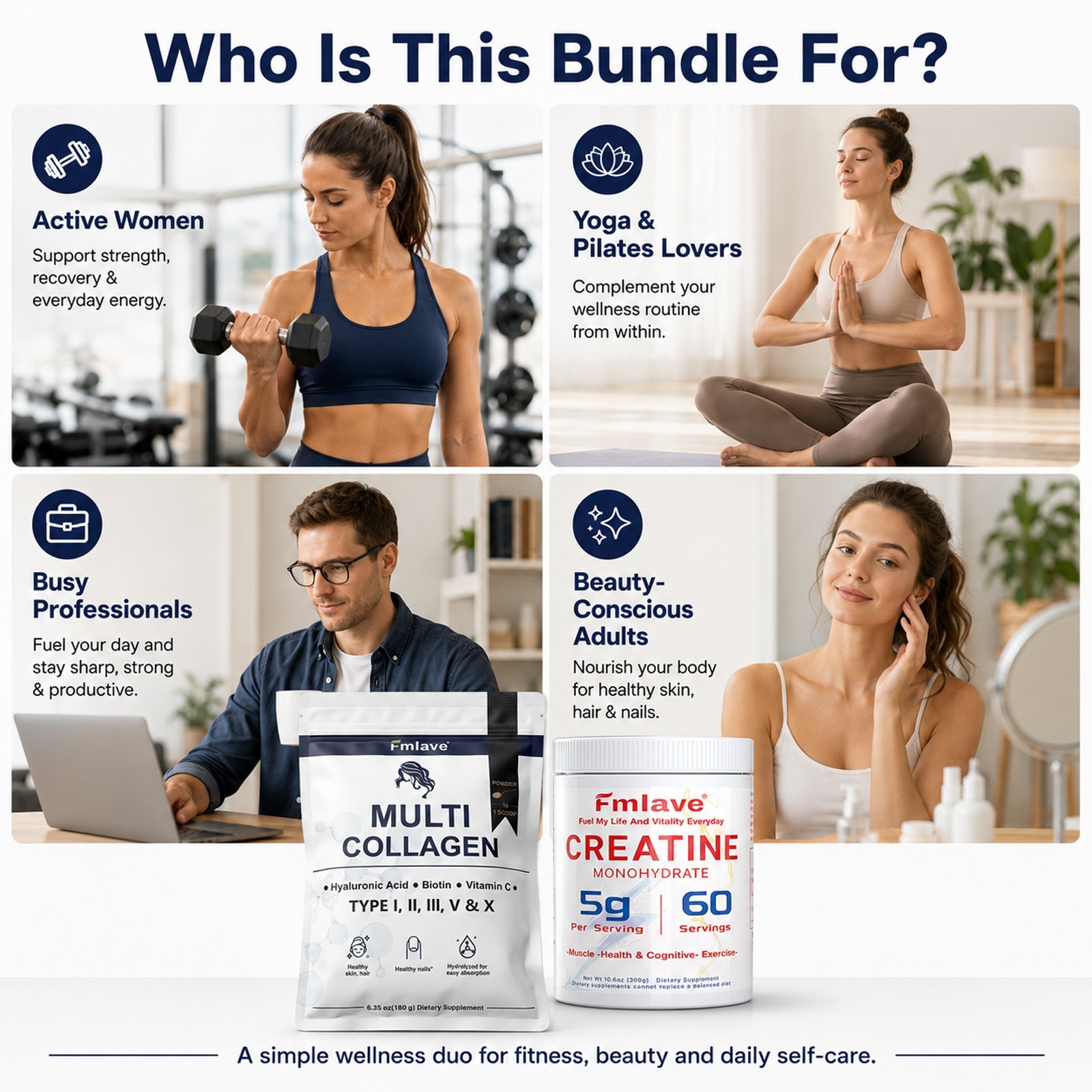 Creatine Monohydrate + Multi Collagen Powder for Women 60 Servings Glute Builder