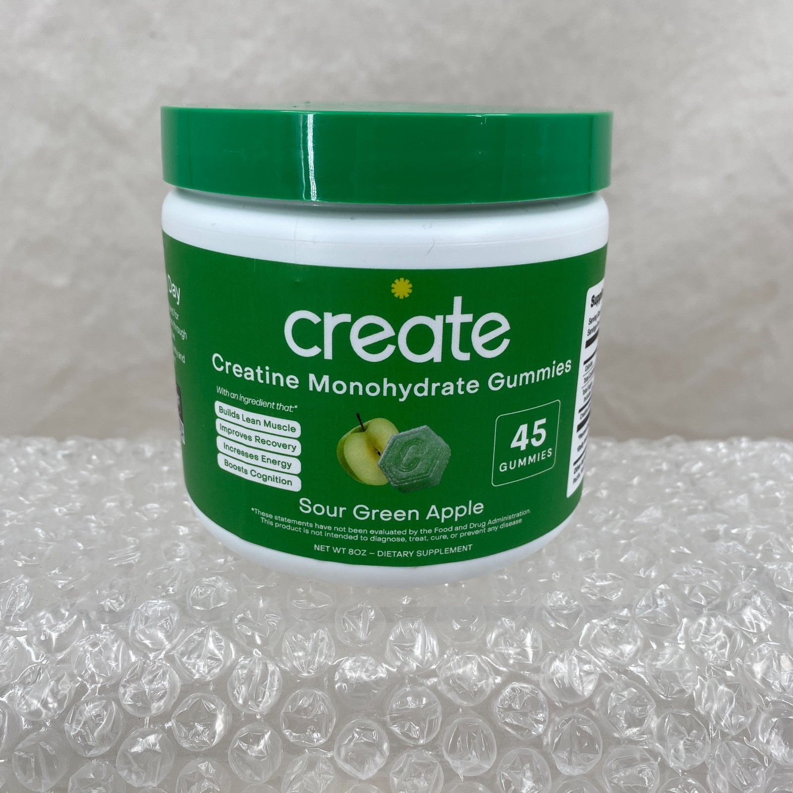 Create Creatine Monohydrate Gummies Sour Green Apple 45 Count NEW