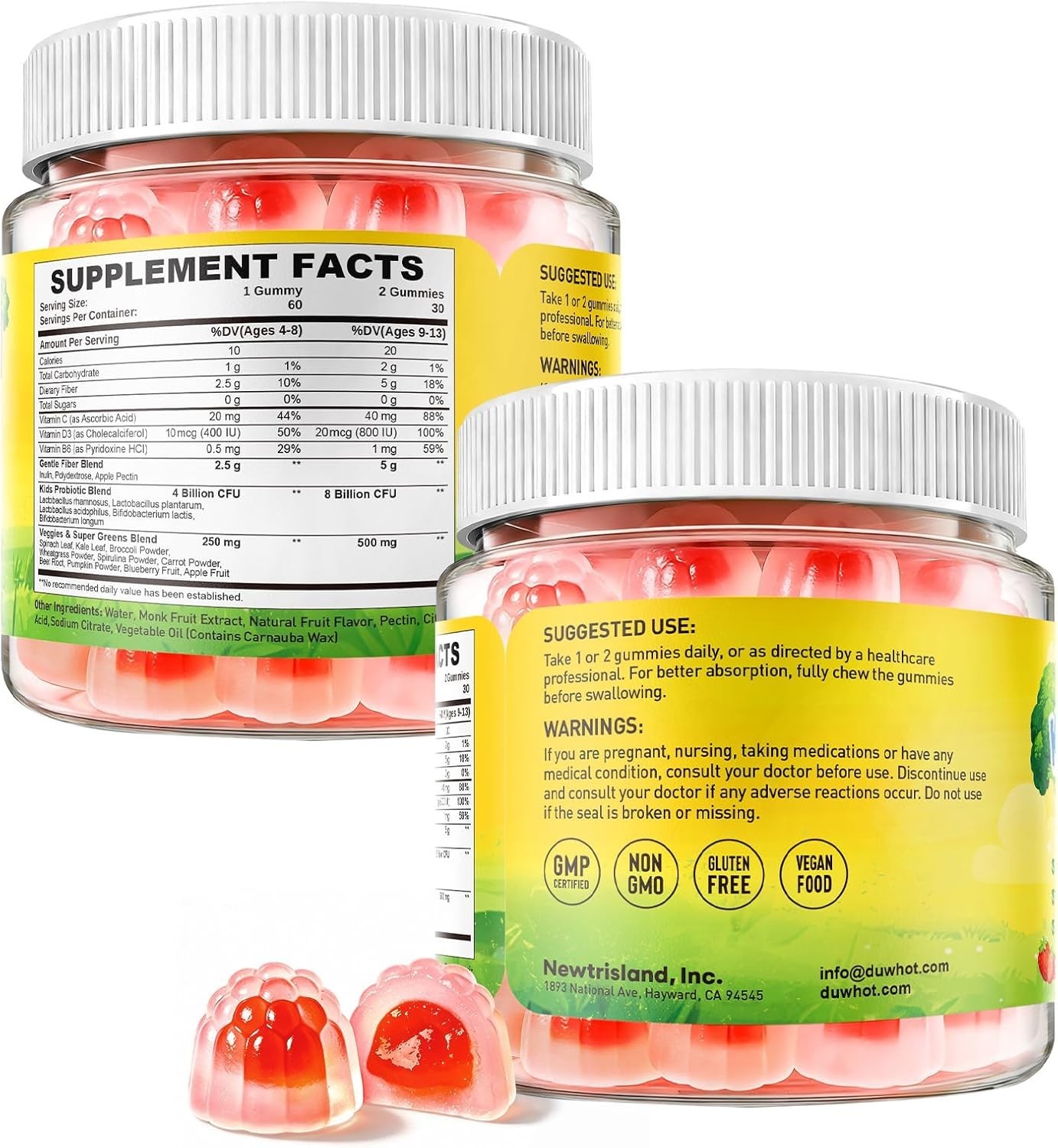 duwhot brand Kids Fiber Gummies 5g, Prebiotic Fiber Supplement with Probiotics
