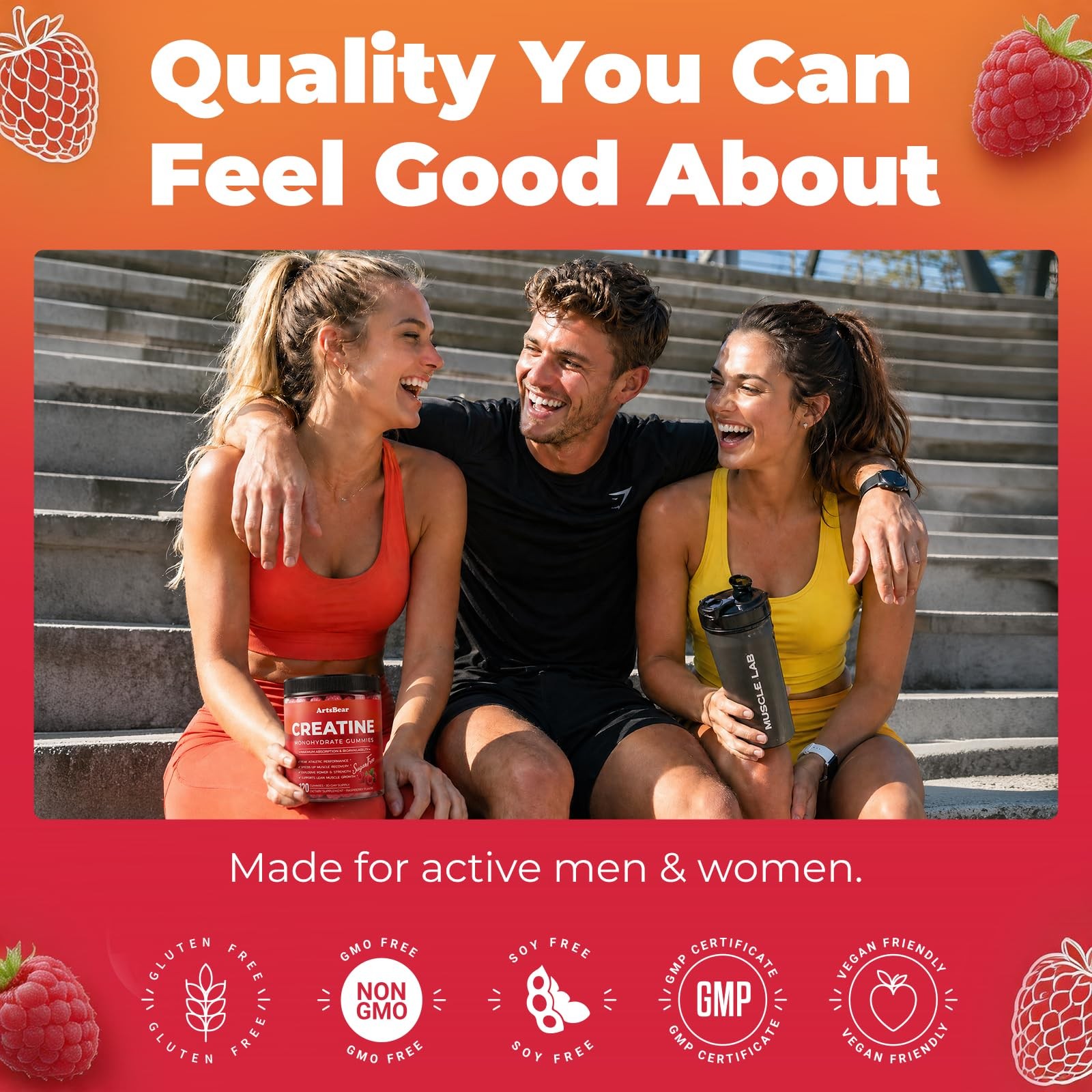 Creatine Monohydrate Gummies 5000mg, Sugar Free Vegan, 120 Count, with Beta-A…