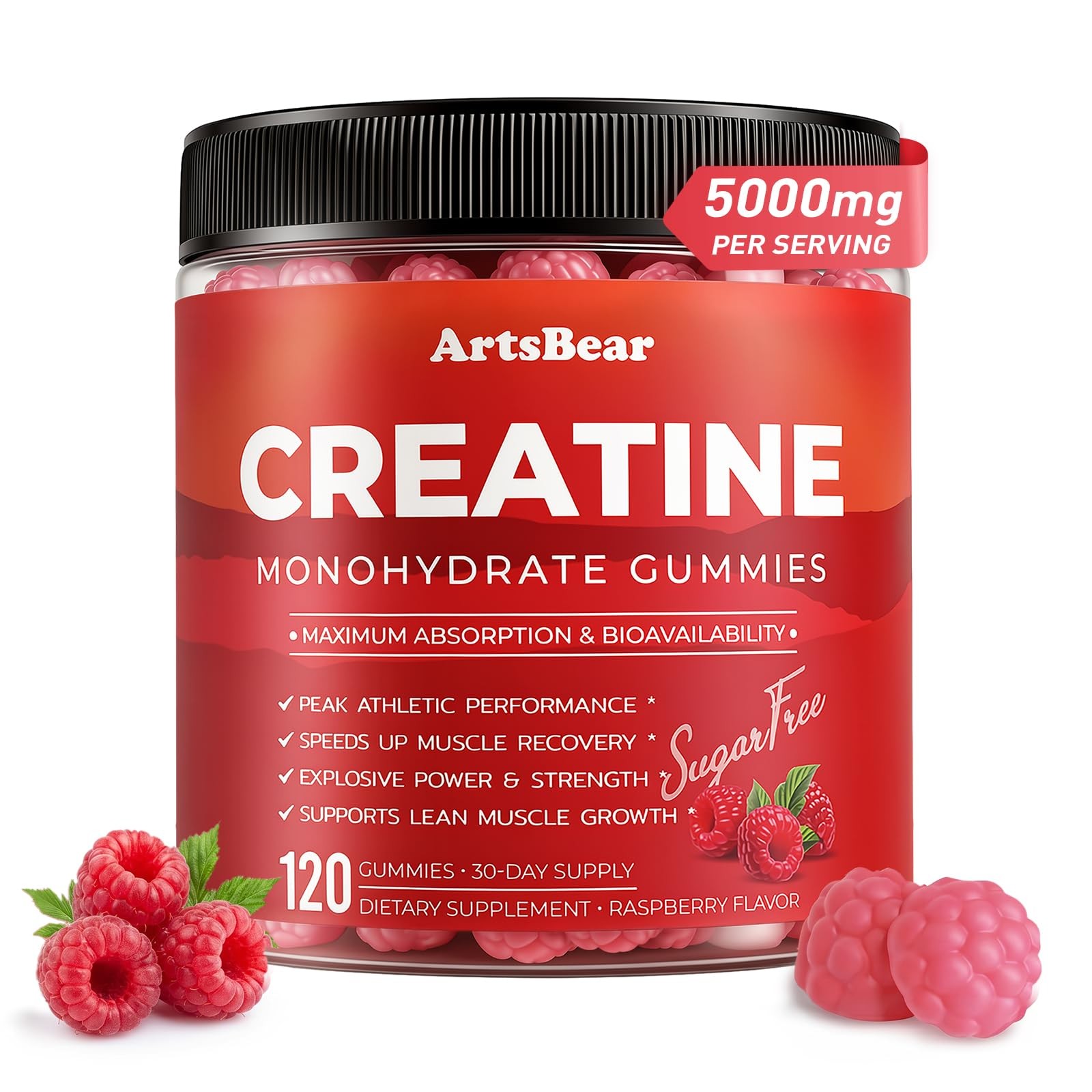 Creatine Monohydrate Gummies 5000mg, Sugar Free Vegan, 120 Count, with Beta-A…