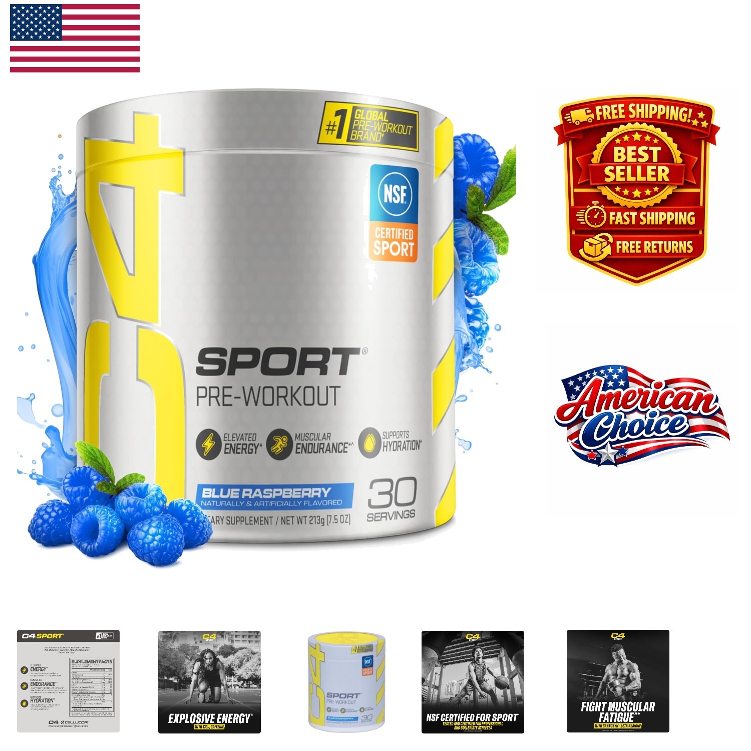 Blue Raspberry Pre Workout Powder with Beta-Alanine – 30 Servings for Endurance