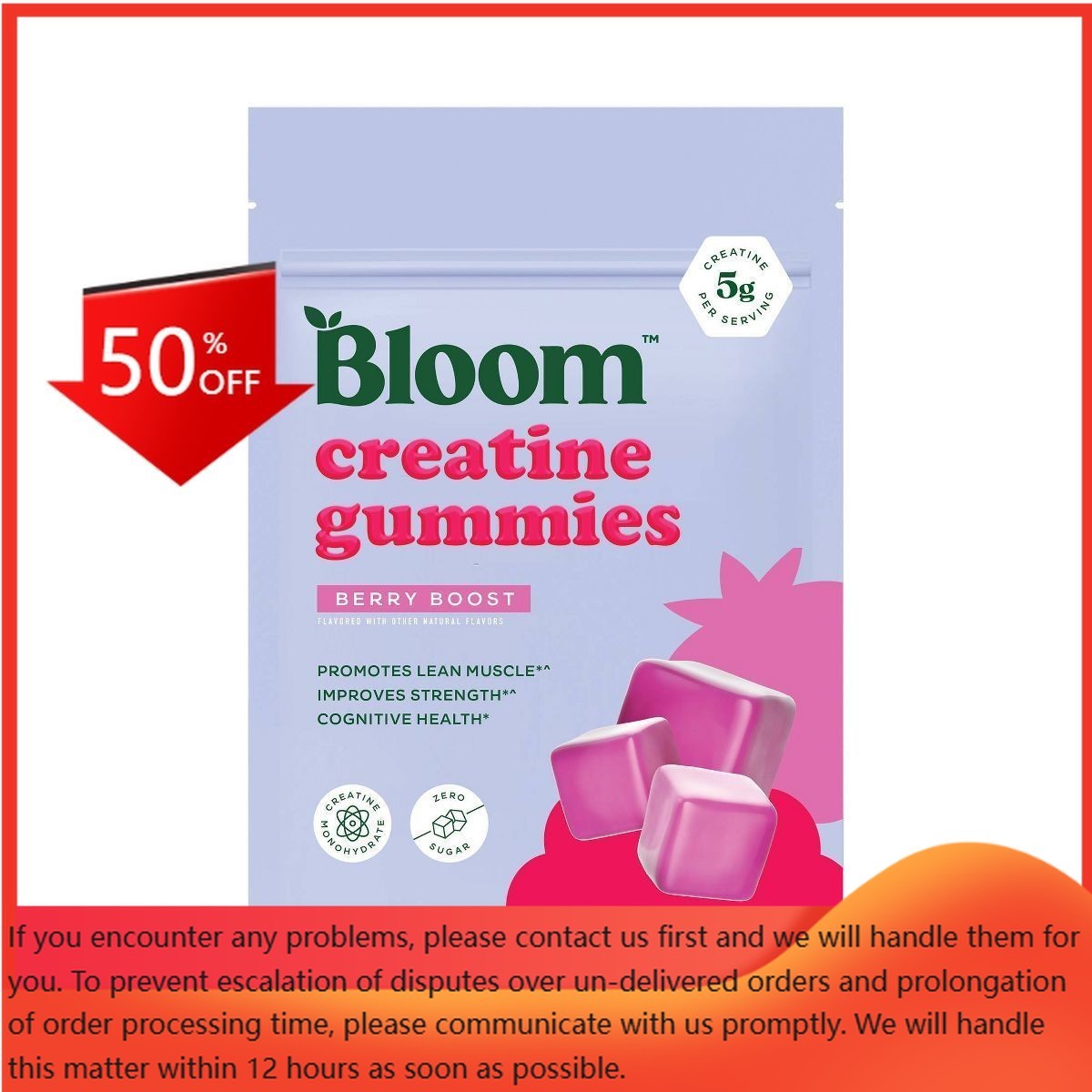 BLOOM NUTRITION Creatine Monohydrate Gummies – Berry Boost – 36ct/12 Servings