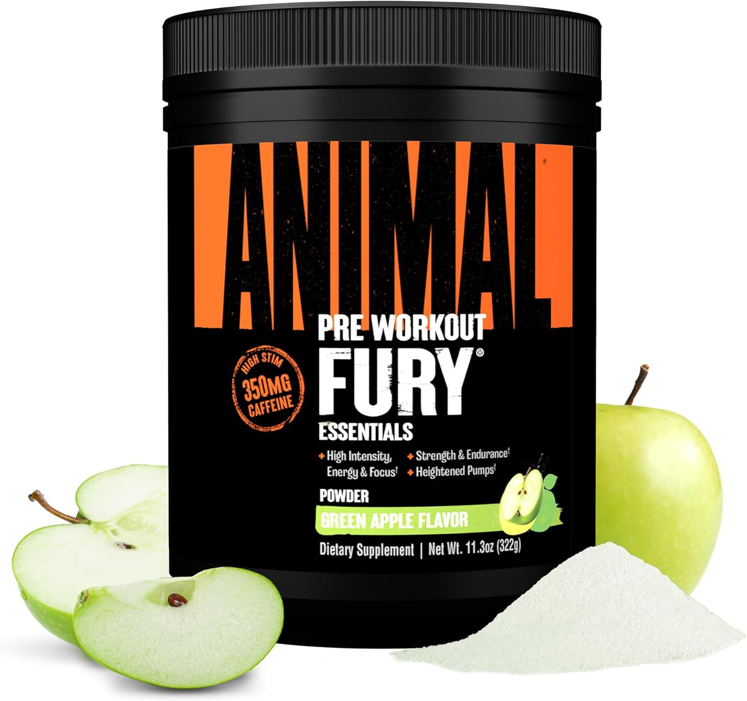 Fury Pre Workout Powder – Green Apple, 350Mg Caffeine, BCAA Amino Acids, 2G Beta