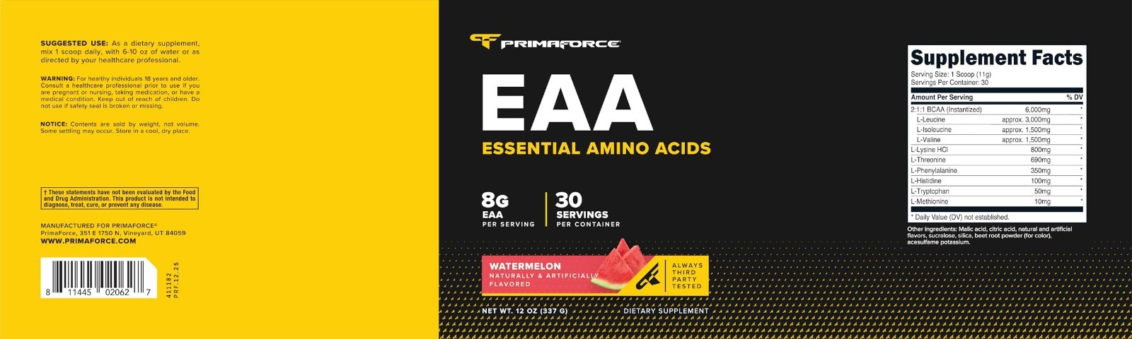 Essential Amino Acids Powder – Watermelon Flavor, 30 Servings, Gluten Free, GMO-