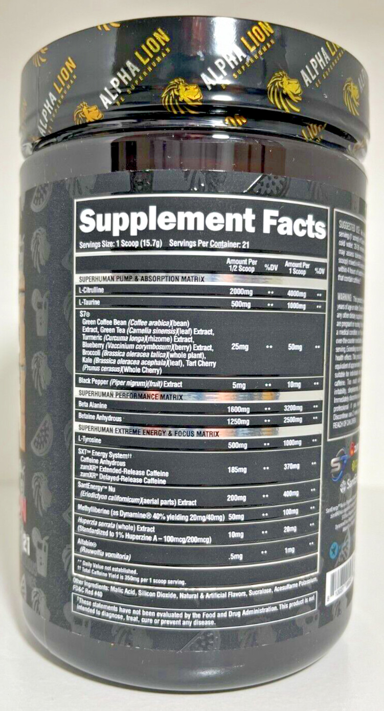 Alpha Lion Superhuman Extreme Hardcore Pre-Workout 21 FULL Servings 3 Flavors