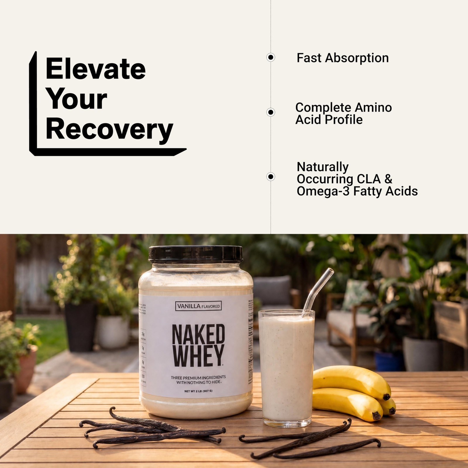 NAKED Whey Vanilla Protein Powder Only 3 Ingredients Grass Fed Whey Protein…