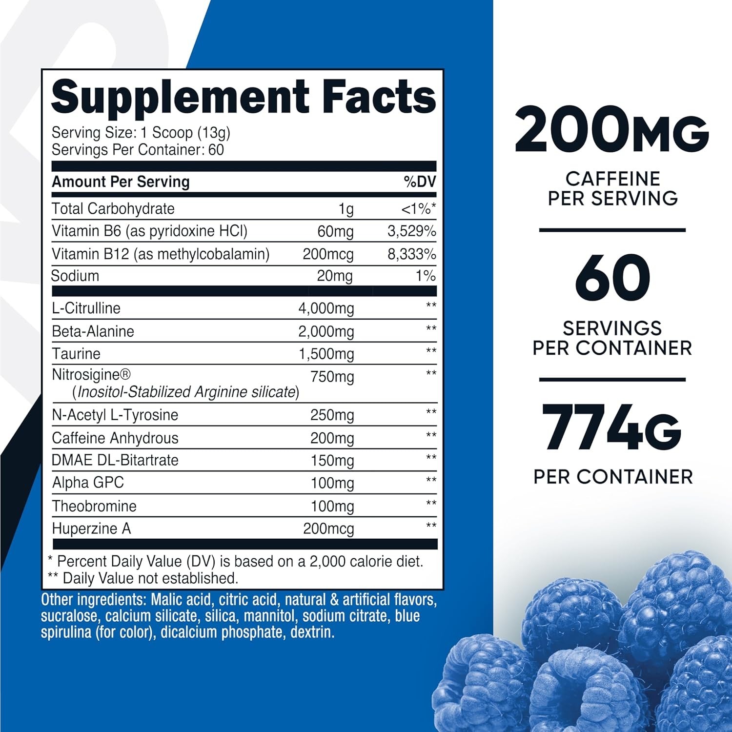 Delicious Blue Raspberry Pre-Workout Supplement – 32oz, 60 Servings, Gluten Free
