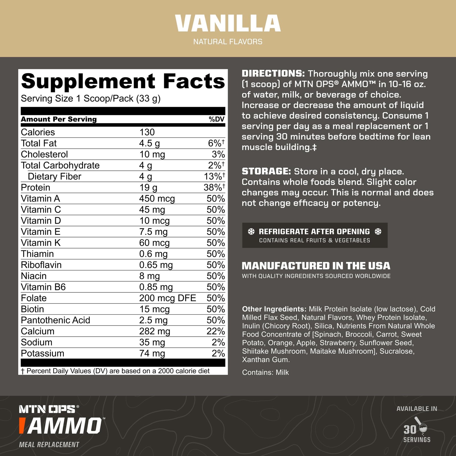 MTN OPS Ammo Meal Replacement Shake Powder – 19g Protein, 10g Flaxseed, 4.5g …