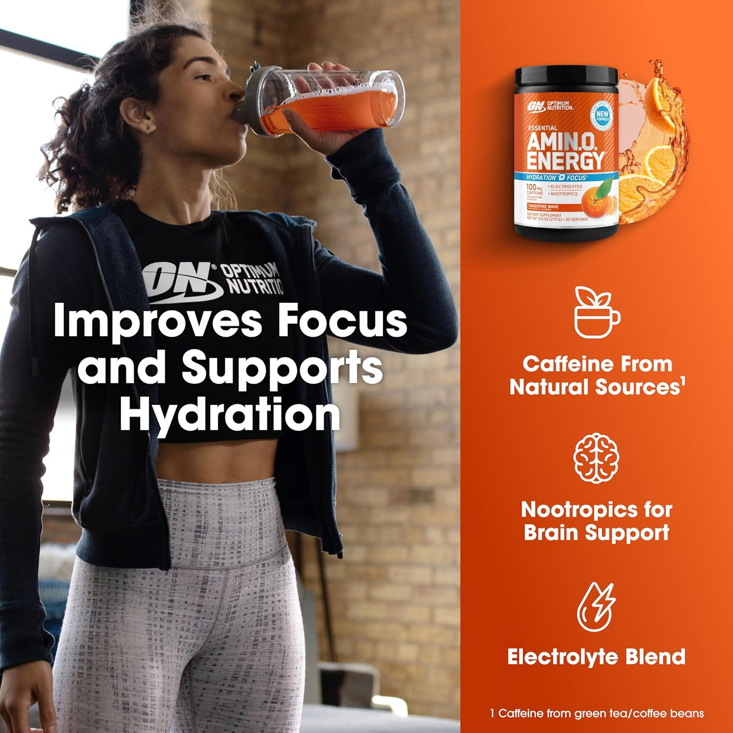 Amino Energy Powder plus Hydration, with BCAA, Electrolytes, and Caffeine, Tange